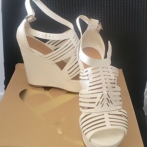 Charlotte Russe Cream Cutout Wedge Sandals
